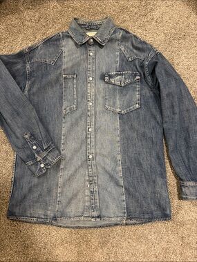 Men’s AllSaints Denim Button-Up Shirt Jacket in Faded Blue Size XS. Runs Big